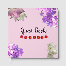 Rosa Gästebuch mit Blumen