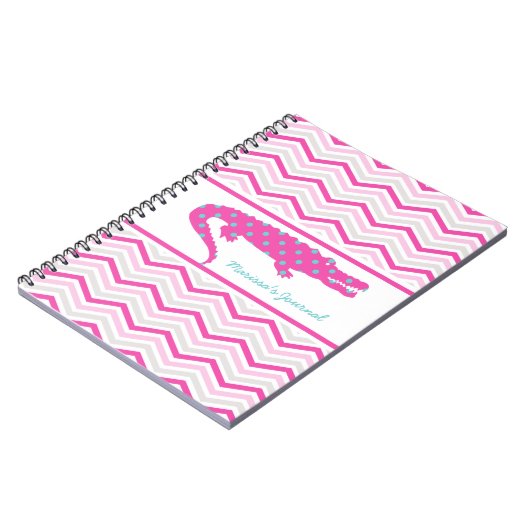 Rosa Gator auf Zickzack Personalisiertem Notebook Notizblock (Linke Seite)