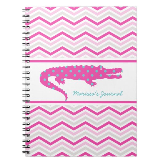 Rosa Gator auf Zickzack Personalisiertem Notebook Notizblock (Vorderseite)