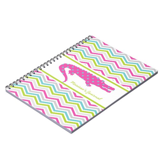 Rosa Gator auf Zickzack Personalisiertem Notebook Notizblock (Linke Seite)