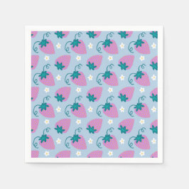 Rosa geätzte Erdbeeren auf blauen Servietten