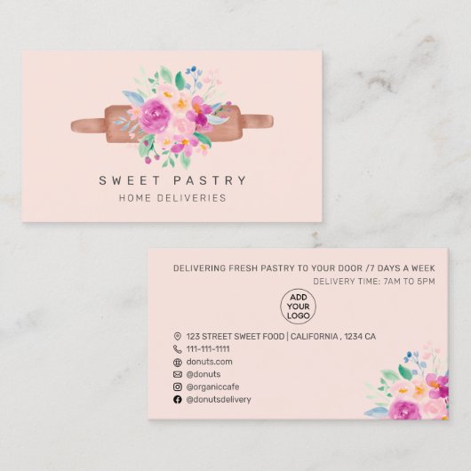 Rosa Gebäckbäckerei mit Blütenfarbe Button Visitenkarte (Vorne/Hinten)
