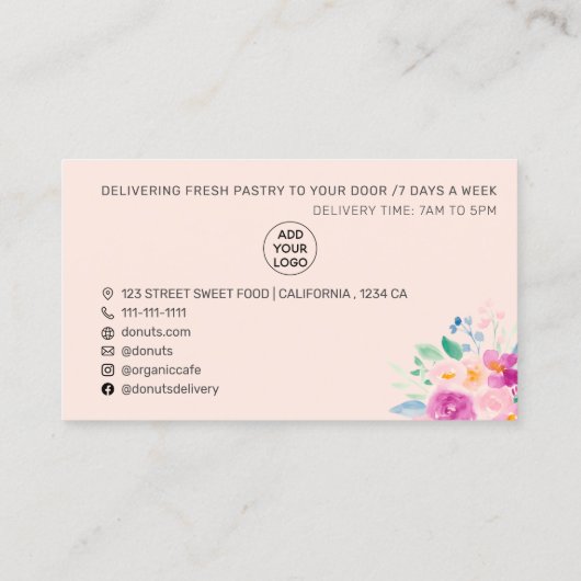 Rosa Gebäckbäckerei mit Blütenfarbe Button Visitenkarte (Rückseite)