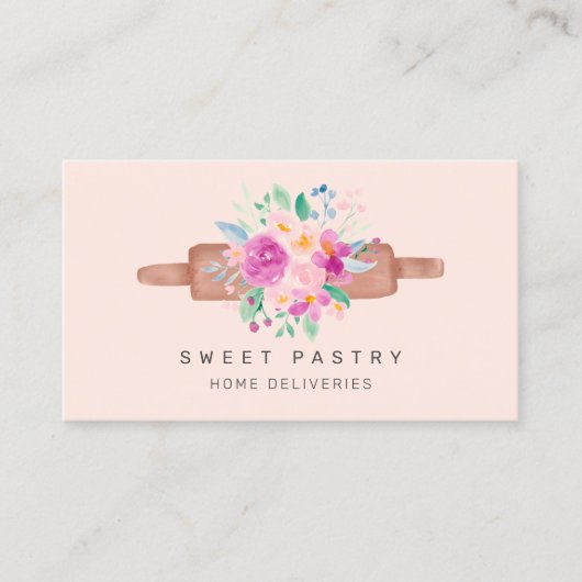 Rosa Gebäckbäckerei mit Blütenfarbe Button Visitenkarte (Vorderseite)