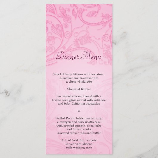 Rosa Geblüht Hochzeitmenü Menükarte (Vorderseite)