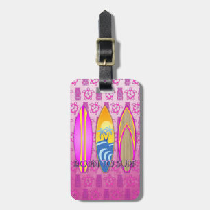 Rosa geboren zu surfen gepäckanhänger