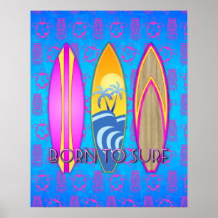 Rosa Geboren zum Surfen Poster