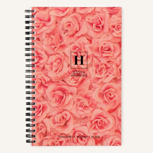 Rosa Gebundete Rose Klassisches Monogramm Notizblock (Vorderseite)