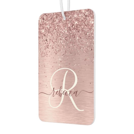 Rosa gebürsteter Glitzer Monogramm Name Autolufterfrischer (Links)