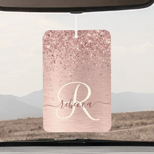 Rosa gebürsteter Glitzer Monogramm Name Autolufterfrischer