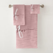 Rosa gebürsteter Glitzer Monogramm Name Badhandtuch Set (Insitu)