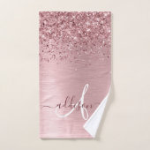 Rosa gebürsteter Glitzer Monogramm Name Badhandtuch Set (Handtuch)