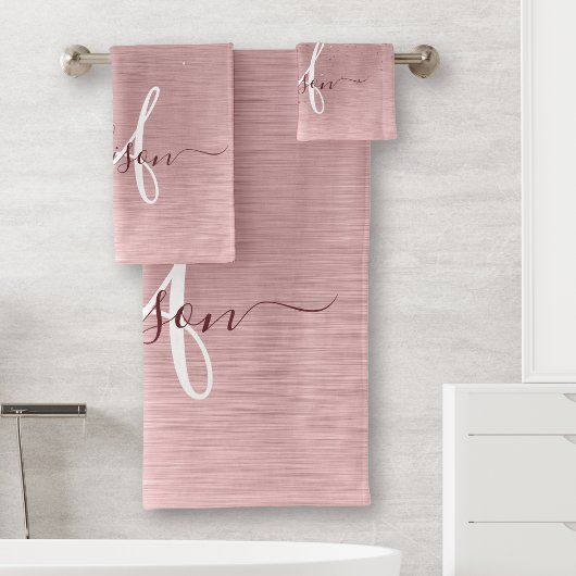 Rosa gebürsteter Glitzer Monogramm Name Badhandtuch Set