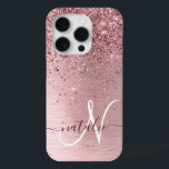 Rosa gebürsteter Glitzer Monogramm Name Case-Mate iPhone Hülle<br><div class="desc">Dieses schicke und schicke Gehäuse mit hübschem,  schwarz-rosa funkelndem Glitzer auf einem rot-rosa gebürsteten metallischen Hintergrund ist einfach zu personalisieren.</div>