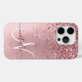 Rosa gebürsteter Glitzer Monogramm Name Case-Mate iPhone Hülle (Rückseite (Horizontal))
