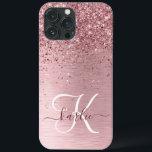 Rosa gebürsteter Glitzer Monogramm Name Case-Mate iPhone Hülle<br><div class="desc">Dieses schicke und schicke Gehäuse mit hübschem,  schwarz-rosa funkelndem Glitzer auf einem rot-rosa gebürsteten metallischen Hintergrund ist einfach zu personalisieren.</div>