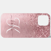 Rosa gebürsteter Glitzer Monogramm Name Case-Mate iPhone Hülle (Rückseite (Horizontal))