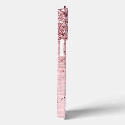 Rosa gebürsteter Glitzer Monogramm Name Case-Mate iPhone Hülle (Rückseite / Rechts)