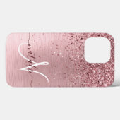 Rosa gebürsteter Glitzer Monogramm Name Case-Mate iPhone Hülle (Rückseite (Horizontal))