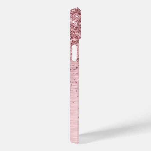 Rosa gebürsteter Glitzer Monogramm Name Case-Mate iPhone Hülle (Rückseite / Rechts)