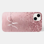 Rosa gebürsteter Glitzer Monogramm Name Case-Mate iPhone Hülle (Rückseite (Horizontal))