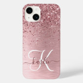 Rosa gebürsteter Glitzer Monogramm Name Case-Mate iPhone Hülle (Rückseite)