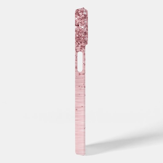 Rosa gebürsteter Glitzer Monogramm Name Case-Mate iPhone Hülle (Rückseite / Rechts)