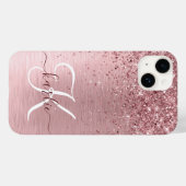 Rosa gebürsteter Glitzer Monogramm Name Case-Mate iPhone Hülle (Rückseite (Horizontal))