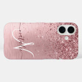 Rosa gebürsteter Glitzer Monogramm Name Case-Mate iPhone Hülle (Rückseite (Horizontal))