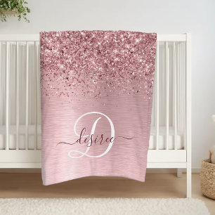 Rosa gebürsteter Glitzer Monogramm Name Fleecedecke
