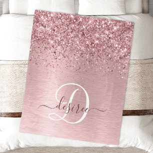 Rosa gebürsteter Glitzer Monogramm Name Fleecedecke