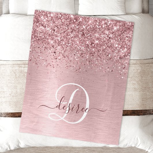 Rosa gebürsteter Glitzer Monogramm Name Fleecedecke