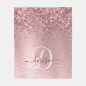 Rosa gebürsteter Glitzer Monogramm Name Fleecedecke (Vorderseite)