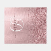 Rosa gebürsteter Glitzer Monogramm Name Fleecedecke (Vorderseite (Horizontal))
