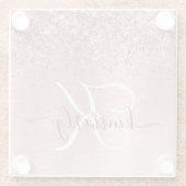 Rosa gebürsteter Glitzer Monogramm Name Glasuntersetzer (Rückseite)