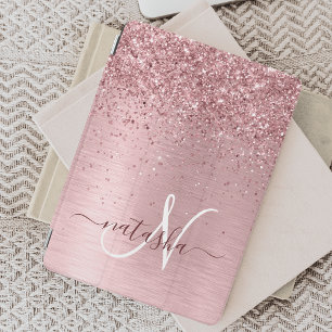 Rosa gebürsteter Glitzer Monogramm Name iPad Mini Hülle
