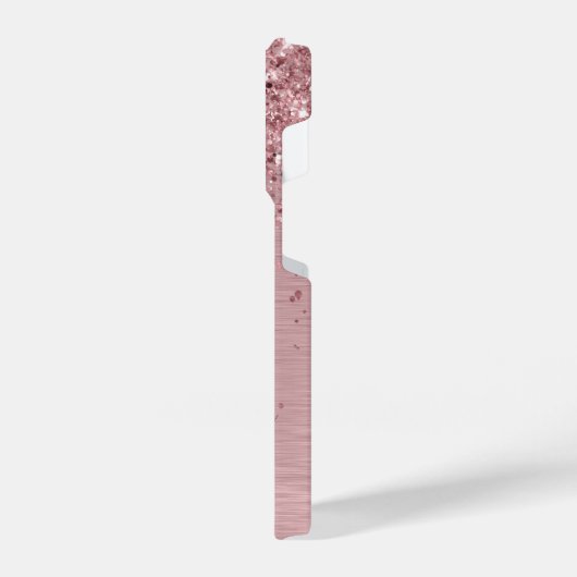 Rosa gebürsteter Glitzer Monogramm Name iPhone Hülle (Linke Seite)