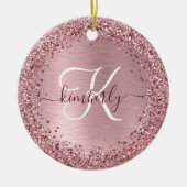 Rosa gebürsteter Glitzer Monogramm Name Keramik Ornament (Vorne)