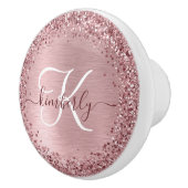 Rosa gebürsteter Glitzer Monogramm Name Keramikknauf (Rechts)