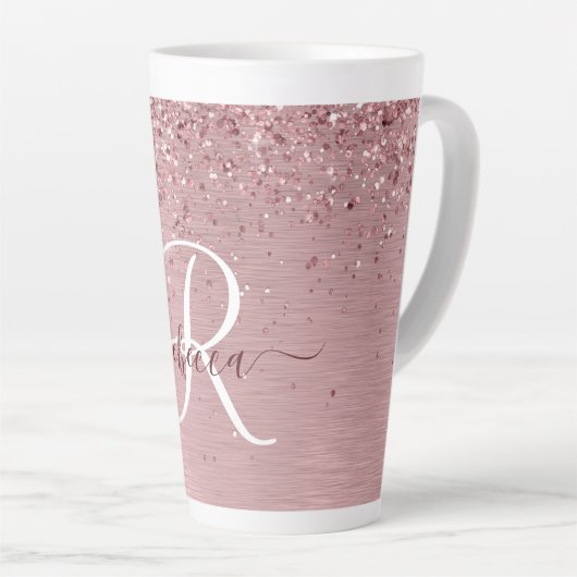 Rosa gebürsteter Glitzer Monogramm Name Milchtasse (Rechte Ecke)