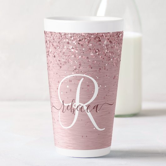 Rosa gebürsteter Glitzer Monogramm Name Milchtasse