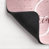 Rosa gebürsteter Glitzer Monogramm Name Mousepad (Ecke)