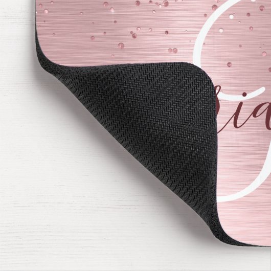 Rosa gebürsteter Glitzer Monogramm Name Mousepad (Ecke)