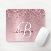 Rosa gebürsteter Glitzer Monogramm Name Mousepad (Mit Mouse)