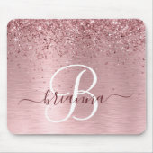 Rosa gebürsteter Glitzer Monogramm Name Mousepad (Vorne)