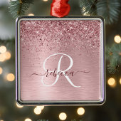 Rosa gebürsteter Glitzer Monogramm Name Ornament Aus Metall