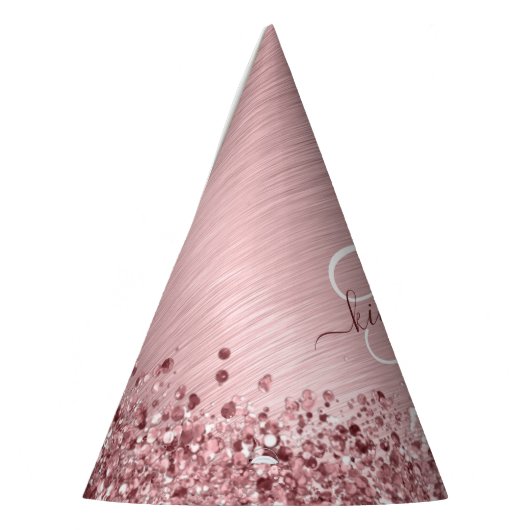 Rosa gebürsteter Glitzer Monogramm Name Partyhütchen (Links)
