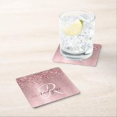 Rosa gebürsteter Glitzer Monogramm Name Rechteckiger Pappuntersetzer (Vor Ort)