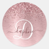 Rosa gebürsteter Glitzer Monogramm Name Runder Aufkleber (Vorderseite)