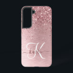 Rosa gebürsteter Glitzer Monogramm Name Samsung Galaxy Hülle<br><div class="desc">Dieses schicke und schicke Gehäuse mit hübschem,  schwarz-rosa funkelndem Glitzer auf einem rot-rosa gebürsteten metallischen Hintergrund ist einfach zu personalisieren.</div>